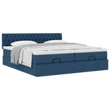 Struttura Letto Pouf con Materassi Blu 160x200 cm in Tessuto