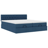 Struttura Letto Pouf con Materassi Blu 160x200 cm in Tessuto