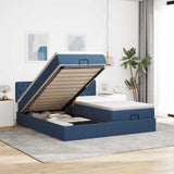 Struttura Letto Pouf con Materassi Blu 160x200 cm in Tessuto