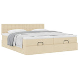 Struttura Letto Pouf con Materassi Crema 160x200 cm in Tessuto
