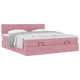Struttura Letto Pouf con Materassi Rosa 200x200 cm Velluto
