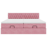 Struttura Letto Pouf con Materassi Rosa 160x200 cm Velluto