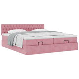 Struttura Letto Pouf con Materassi Rosa 200x200 cm Velluto