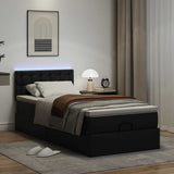 Struttura Letto Pouf con Materasso Nero 80x200 cm Similpelle