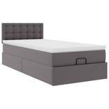 Struttura Letto Pouf con Materasso Grigio 90x190 cm Similpelle