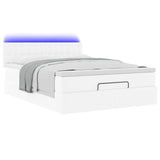 Pouf Letto con Materassi e LED Bianco Puro 140x190cm Similpelle