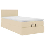 Pouf Letto con Materasso Crema 100x200 cm in Tessuto