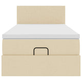 Pouf Letto con Materasso Crema 100x200 cm in Tessuto