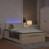 Pouf Letto con Materasso e LED Crema 120x190cm in Tessuto