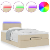 Pouf Letto con Materasso e LED Crema 120x190cm in Tessuto