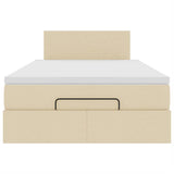 Pouf Letto con Materasso e LED Crema 120x190cm in Tessuto