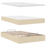 Pouf Letto con Materasso e LED Crema 120x190cm in Tessuto