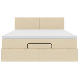 Pouf Letto con Materasso e LED Crema 140x200 cm in Tessuto