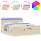 Struttura Letto Pouf con Materassi Crema 200x200 cm in Tessuto