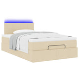 Pouf Letto con Materasso e LED Crema 120x190cm in Tessuto