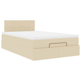 Pouf Letto con Materasso e LED Crema 120x190cm in Tessuto