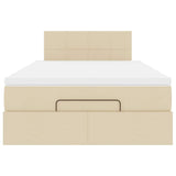 Pouf Letto con Materasso e LED Crema 120x190cm in Tessuto