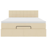 Pouf Letto con Materasso e LED Crema 140x200 cm in Tessuto
