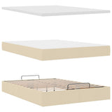 Pouf Letto con Materasso e LED Crema 140x200 cm in Tessuto