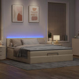 Struttura Letto Pouf con Materasso Crema 160x200 cm in Tessuto