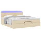 Struttura Letto Pouf con Materasso Crema 160x200 cm in Tessuto