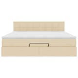 Struttura Letto Pouf con Materasso Crema 160x200 cm in Tessuto