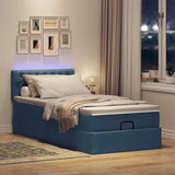 Struttura Letto Pouf con Materasso Blu 80x200 cm in Tessuto