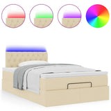 Pouf Letto con Materasso e LED Crema 120x190cm in Tessuto
