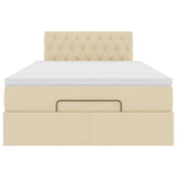 Pouf Letto con Materasso e LED Crema 120x190cm in Tessuto