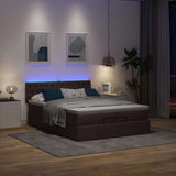 Pouf Letto con Materasso e LED Marrone Scuro 140x190 cm