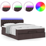 Pouf Letto con Materasso e LED Marrone Scuro 140x190 cm