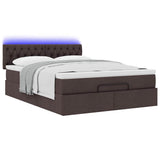 Pouf Letto con Materasso e LED Marrone Scuro 140x190 cm