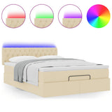Pouf Letto con Materasso e LED Crema 140x190 cm