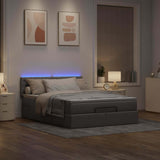 Pouf Letto con Materasso e LED Tortora 140x200 cm in Tessuto