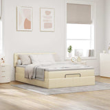 Pouf Letto con Materasso e LED Crema 140x200 cm in Tessuto