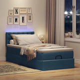 Struttura Letto Pouf con Materasso Blu 80x200 cm in Tessuto