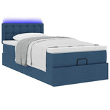 Struttura Letto Pouf con Materasso Blu 80x200 cm in Tessuto