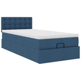 Struttura Letto Pouf con Materasso Blu 80x200 cm in Tessuto