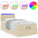 Pouf Letto con Materasso Crema 100x200 cm in Tessuto