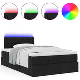 Pouf Letto con Materasso e LED Nero 120x190 cm in Tessuto