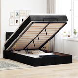 Pouf Letto con Materasso e LED Nero 120x190 cm in Tessuto