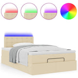 Pouf Letto con Materasso e LED Crema 120x190cm in Tessuto