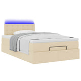 Pouf Letto con Materasso e LED Crema 120x190cm in Tessuto