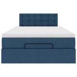 Pouf Letto con Materasso e LED Blu 120x200 cm in Tessuto