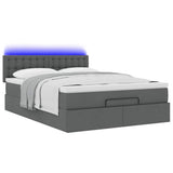 Pouf Letto con Materasso e LED Grigio Scuro 140x190 cm