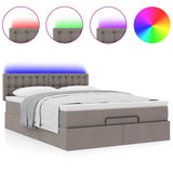 Pouf Letto con Materasso e LED Tortora 140x190 cm in Tessuto