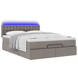 Pouf Letto con Materasso e LED Tortora 140x190 cm in Tessuto