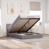 Pouf Letto con Materasso e LED Tortora 140x190 cm in Tessuto