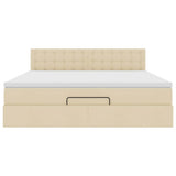 Struttura Letto Pouf con Materasso Crema 160x200 cm in Tessuto