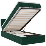 Pouf Letto con Materasso e LED Verde Scuro 80x200cm in Velluto